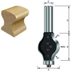 ENT EUROPEAN NORM TOOLS ENT 16800 Handlauf-Fräser Profil 3 HW (HM), Schaft (C) 12 Mm, Durchmesser (A) 31,8 Mm, B 38,1 Mm, R1=9,5 Mm, R2=12,7 Mm, D 40 Mm -Verkauf von Planfräsen, Nuten und Fasen 11694972 2