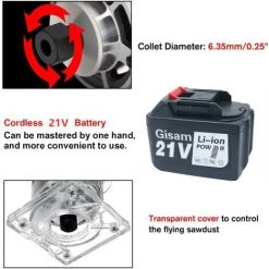 GISAM Oberfräsen 880W 21V 2Batterie 6.35mm (1/4") -Verkauf von Planfräsen, Nuten und Fasen 41440985 3