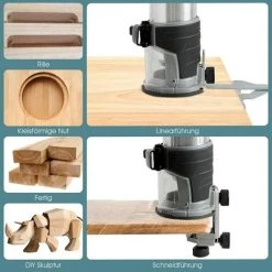 GOPLUS Oberfraese, Elektrische Handschneidemaschine Set, Hand Trimmer Router Für Holzbearbeitung, 710 W, Spannzange φ 6 Und 8 Mm, 6 Geschwindigkeiten Verstellbar, 4 Verschiedenen Basen -Verkauf von Planfräsen, Nuten und Fasen 50199643 2