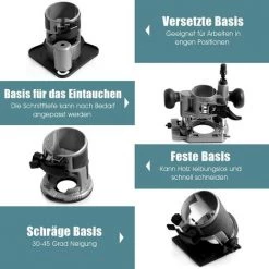 GOPLUS Oberfraese, Elektrische Handschneidemaschine Set, Hand Trimmer Router Für Holzbearbeitung, 710 W, Spannzange φ 6 Und 8 Mm, 6 Geschwindigkeiten Verstellbar, 4 Verschiedenen Basen -Verkauf von Planfräsen, Nuten und Fasen 50199643 3
