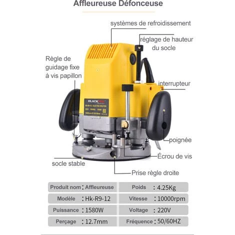 BLACKPINE – Multifunktions-Oberfräsen-Trimmer-Kit 1580 W, 10000 U/min, 6 Variable Geschwindigkeiten, Spannzange: 6 Mm, 8 Mm, 12 Mm, Mit 10 Zubehörteilen 4 BLACKPINE – Multifunktions-Oberfräsen-Trimmer-Kit 1580 W, 10000 U/min, 6 Variable Geschwindigkeiten, Spannzange: 6 Mm, 8 Mm, 12 Mm, Mit 10 Zubehörteilen – Bild 2