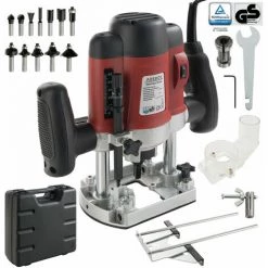 AREBOS Oberfräse Holz Fräse Fräsmaschine Hand Kanten Fräser 1200W Inkl.12 Fräser - Rot