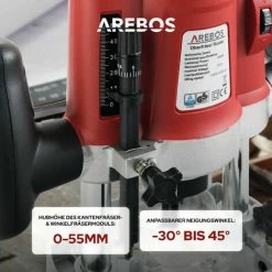 AREBOS Oberfräse Holz Fräse Fräsmaschine Hand Kanten Fräser 1200W Inkl.12 Fräser - Rot -Verkauf von Planfräsen, Nuten und Fasen 6473177 4