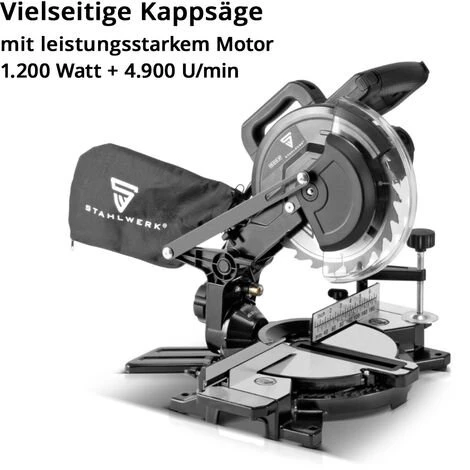 STAHLWERK KS-210 ST Kappsäge / Trennsäge / Gehrungssäge Mit 1200 Watt Und Zuschaltbarem Laser, Beidseitig Schwenkbar Bis 45 Grad Inklusive 210 Mm Präzisions-Sägeblatt 4 STAHLWERK KS-210 ST Kappsäge / Trennsäge / Gehrungssäge Mit 1200 Watt Und Zuschaltbarem Laser, Beidseitig Schwenkbar Bis 45 Grad Inklusive 210 Mm Präzisions-Sägeblatt – Bild 2